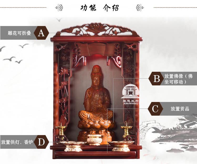 香河中式实木佛龛功能图